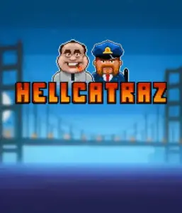 Explore the exciting world of Hellcatraz slot by Relax Gaming, highlighting a cartoonish prisoner and a guard with the infamous Alcatraz prison and San Francisco skyline in the background. This graphic depicts the adventure and mischief of an escape-themed game, perfect for players looking for a unique slot experience, offering a entertaining escape. 