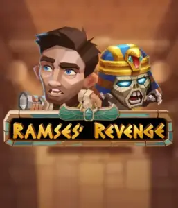 Explore the mysterious world of Ramses' Revenge slot by Relax Gaming, featuring a startled explorer and a menacing mummy set against an Egyptian tomb backdrop. This image captures the excitement of Egyptian archaeology, great for fans of Egyptian-themed slots, offering a captivating gaming experience. 